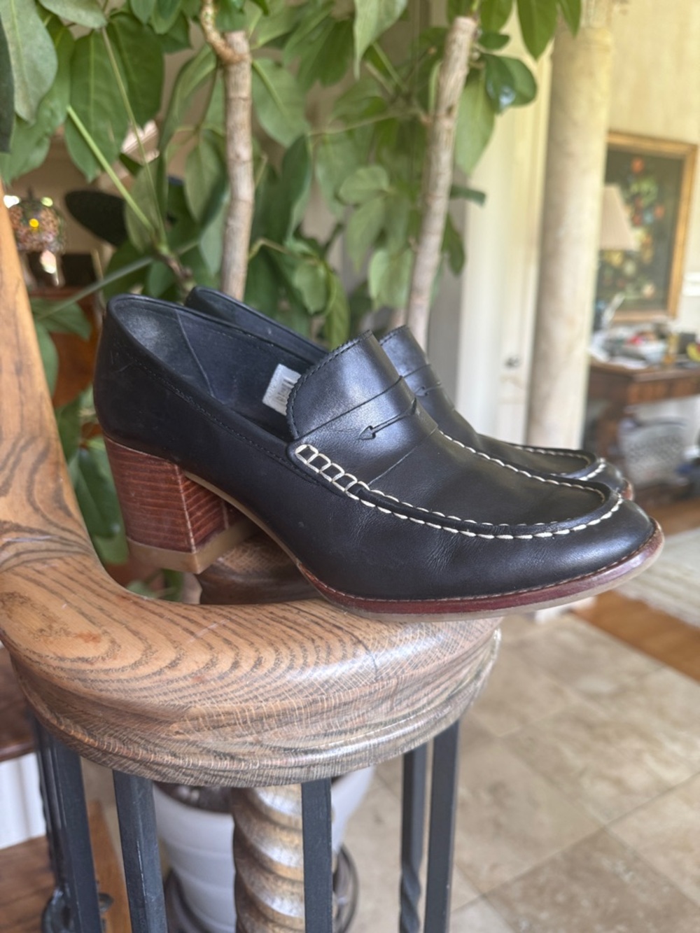 Sperry Black Leather Penny Loafers with Stacked Brown Heel 9.5 - Picture 9 of 16